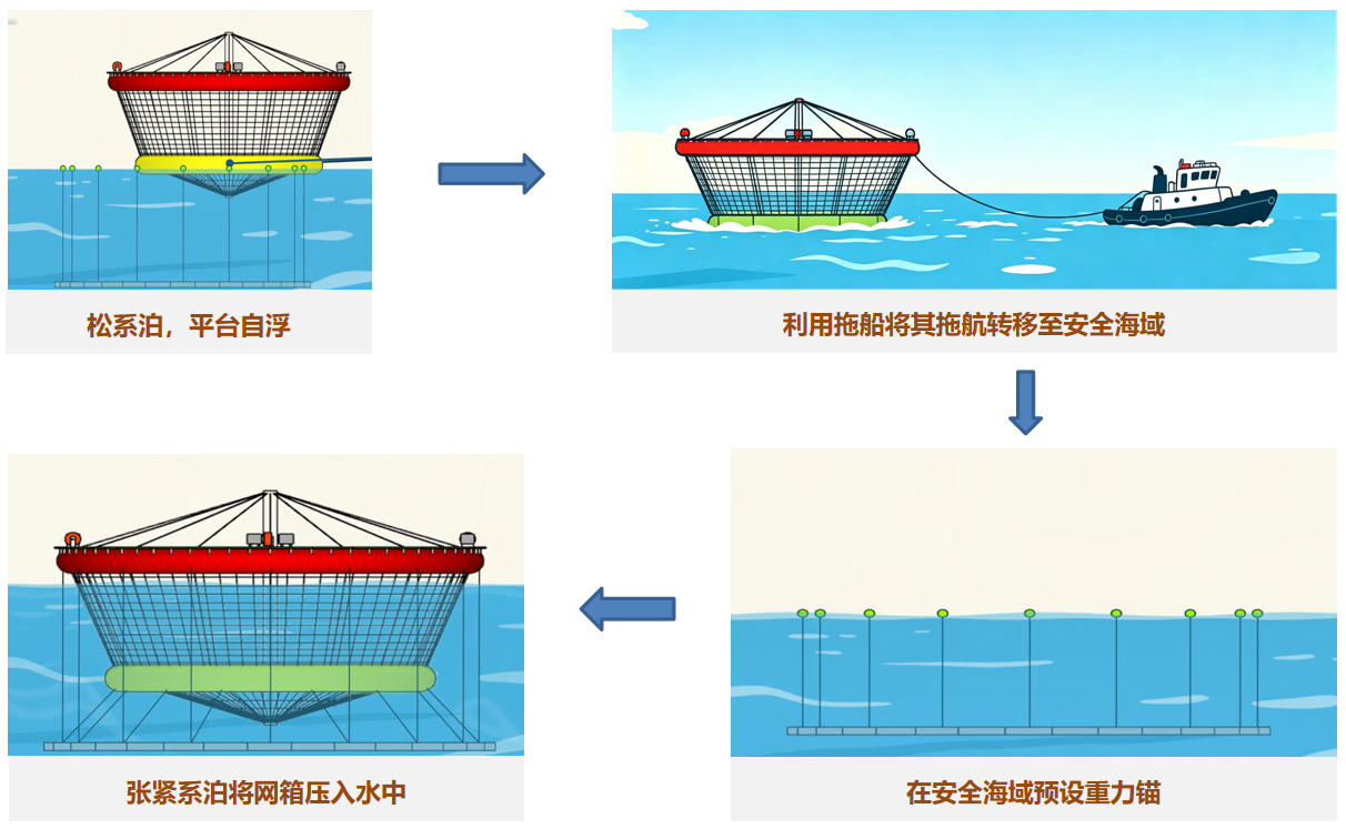 碳纤维塔桥式桁架养殖平台转场过程